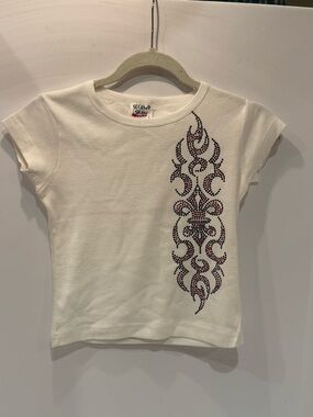 Vintage SECOND SKIN Tee with black and red Rhinestone Tribal Stripe